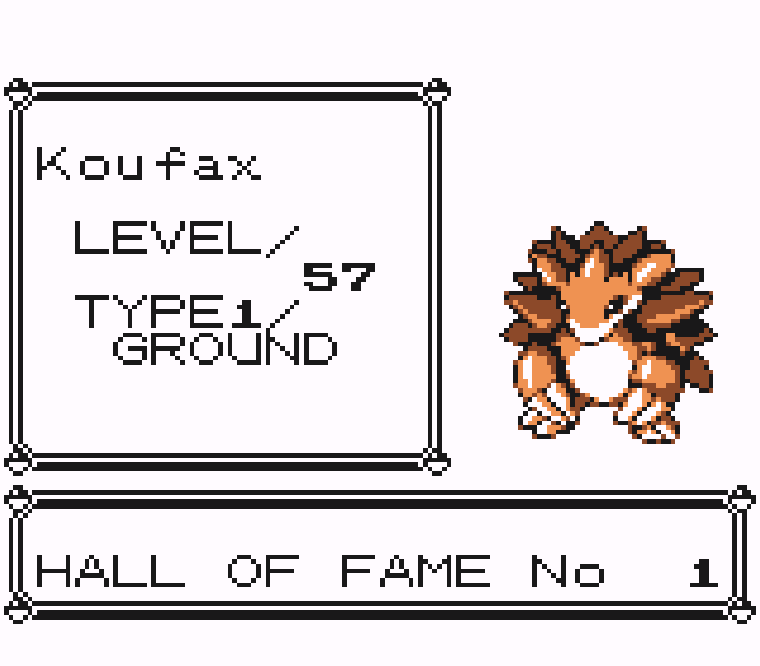 A screen capture of Koufax the Sandslash in the Hall of Fame