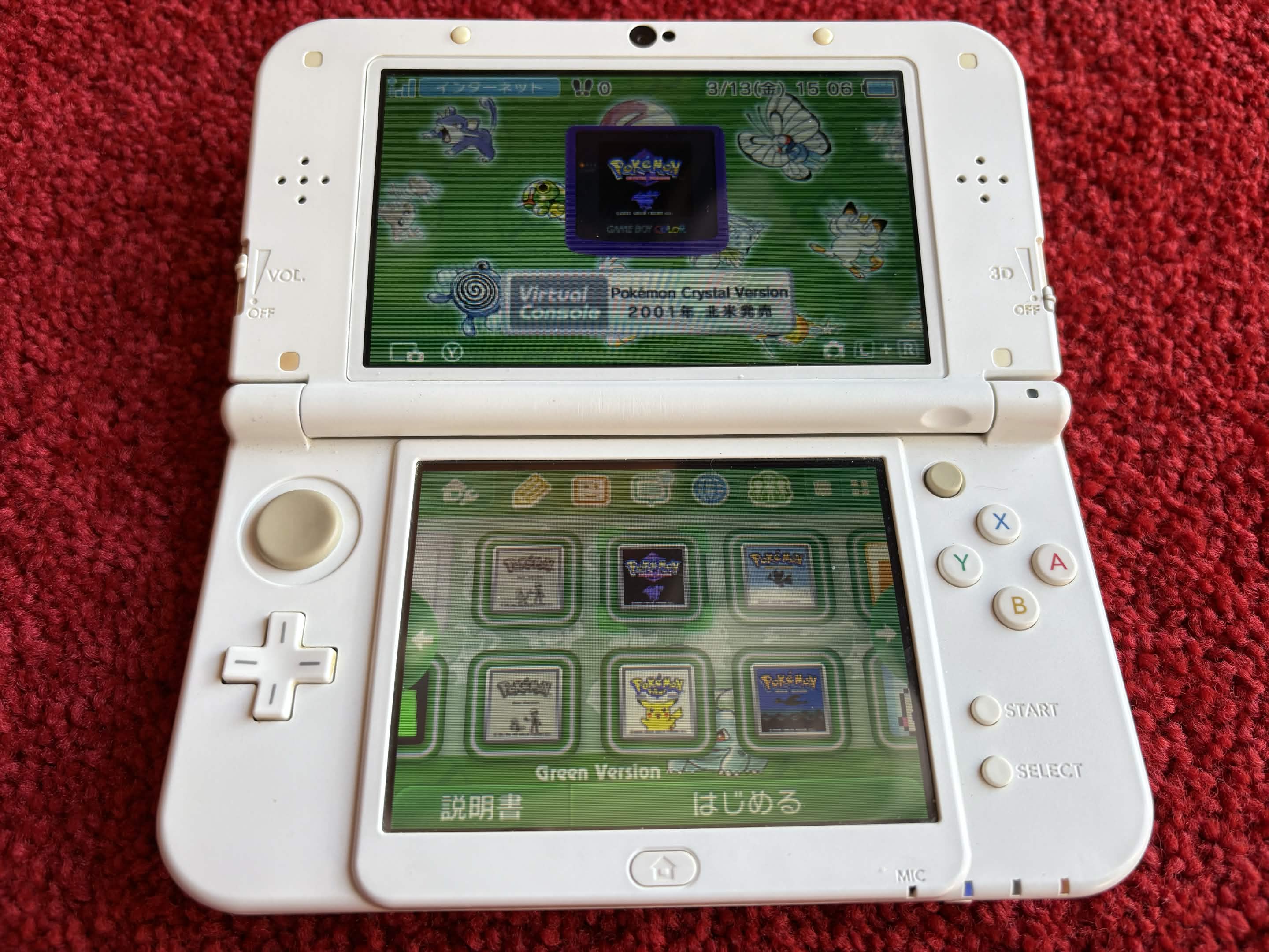 A Nintendo 3DS console with Pokémon virtual console games loaded