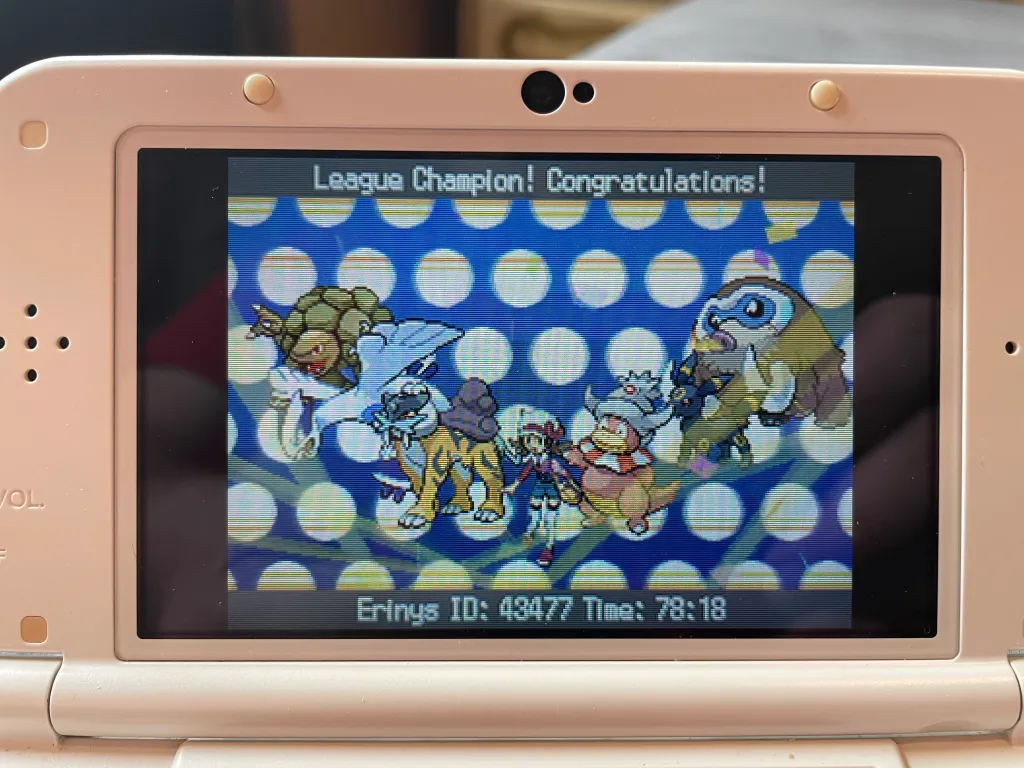 A photo of my SoulSilver champion congratulations screen